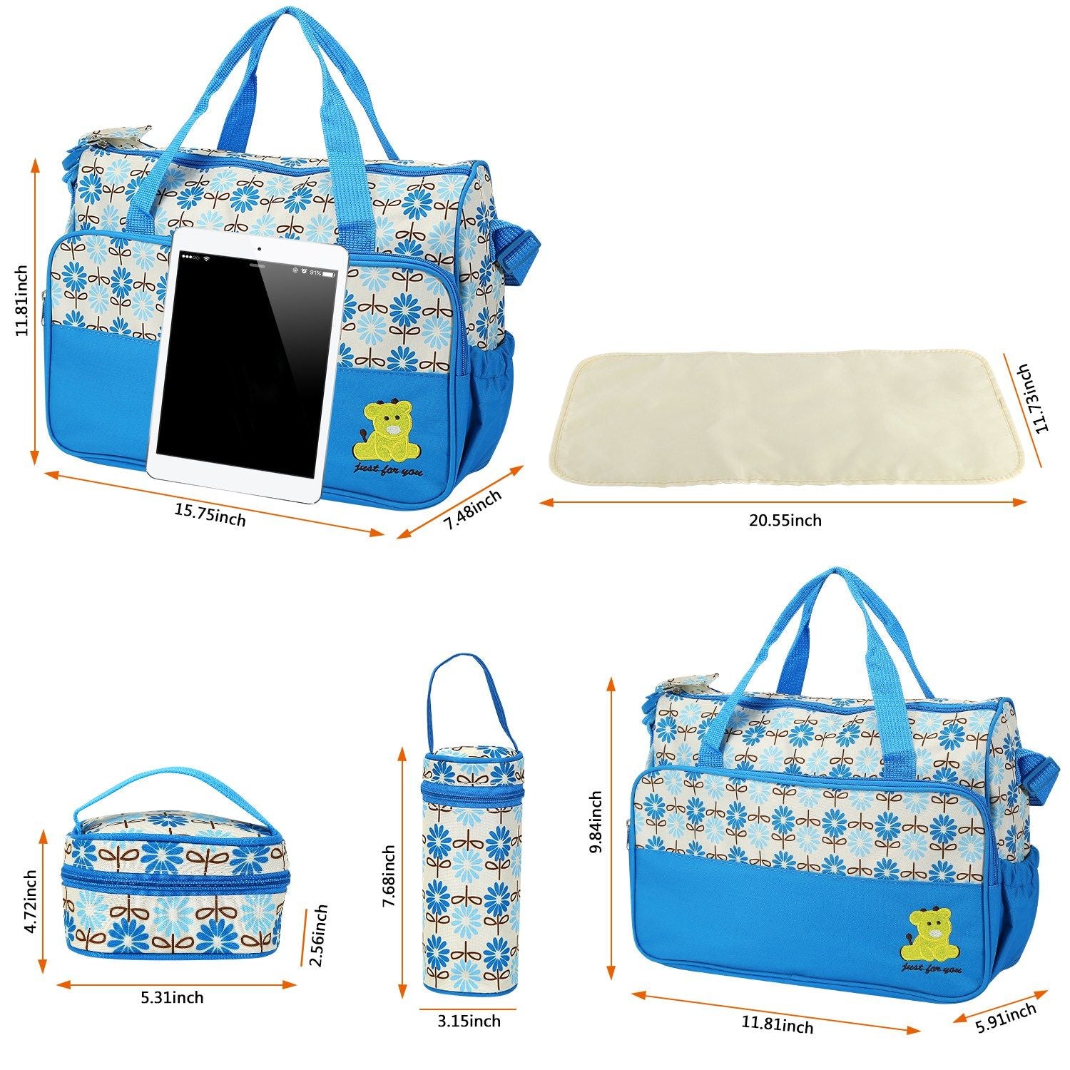 (blue)5pc Diaper Tote Bag Set - BagNook
