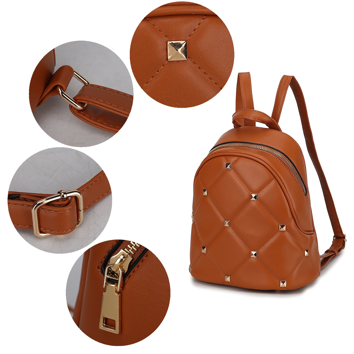 (brown)Hayden Quilted w/Studs Daypack - BagNook