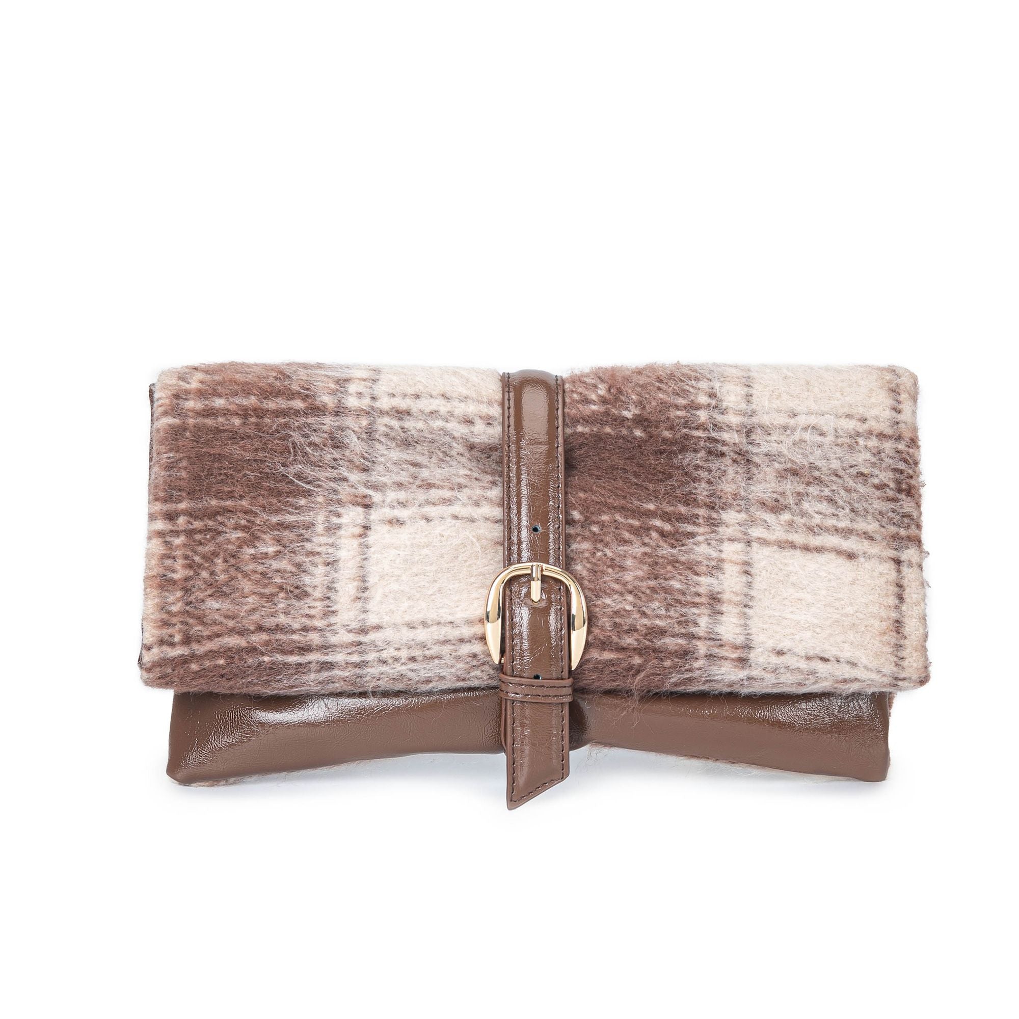 (brown)Koumei Wristlet w/Snap, Faux Shearling by Mia K - BagNook