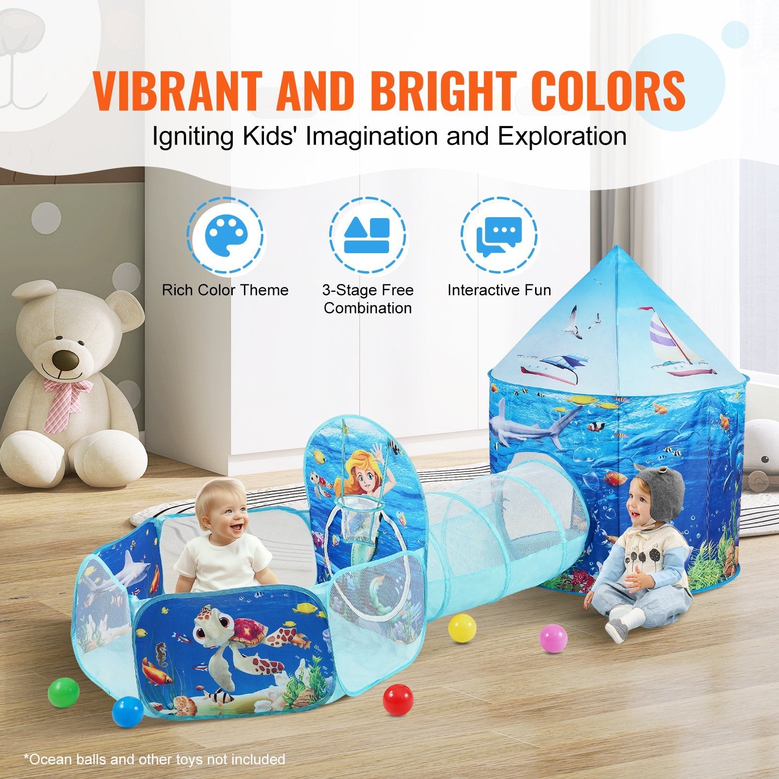 3 in 1 Kids Play Pop Up Tent with Tunnel - Indoor/Outdoor - BagNook