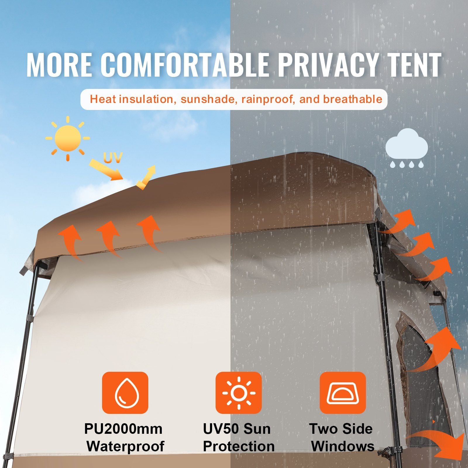 VEVOR Camping Shower Tent, 66" x 66" x 87" - BagNook