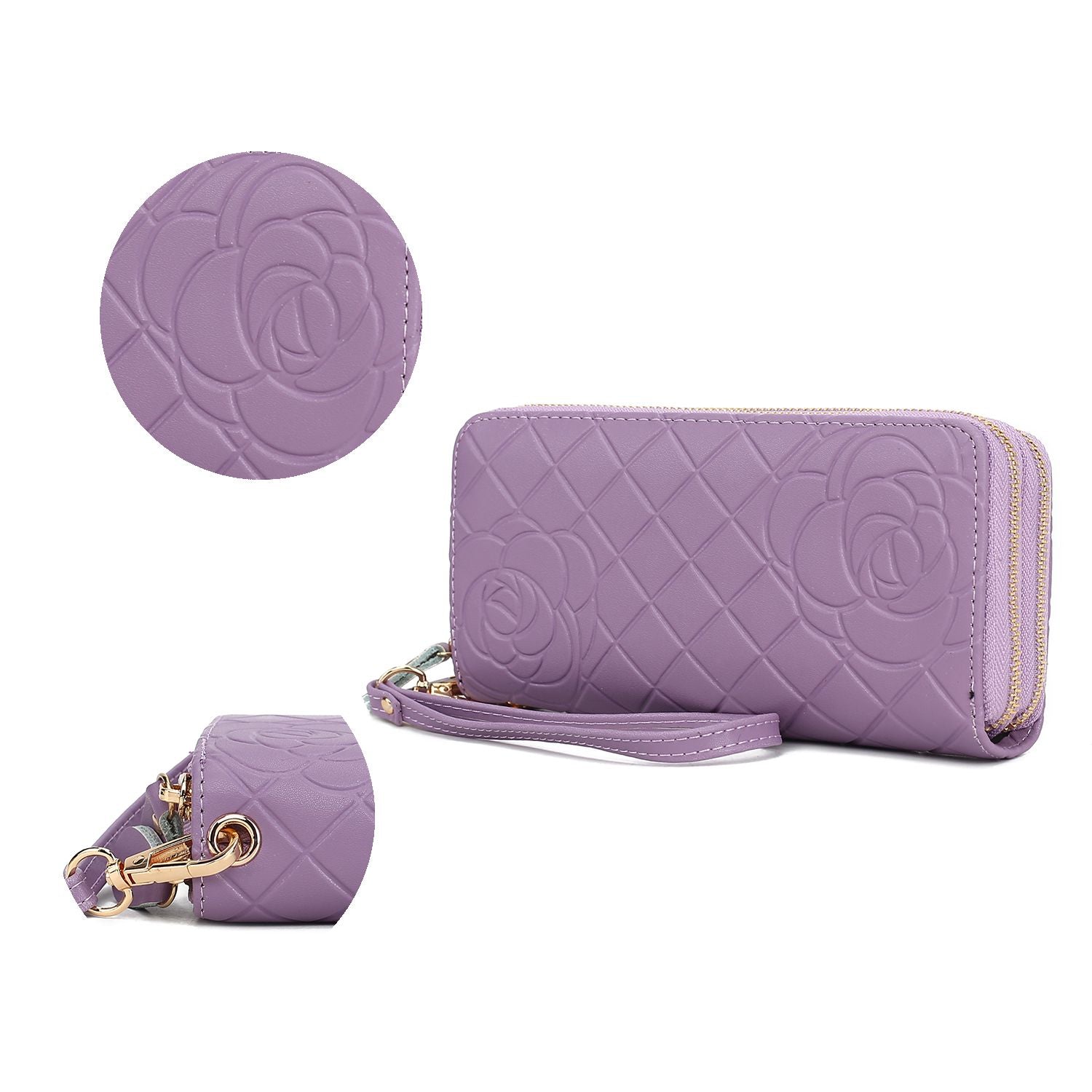(lavender)Honey Leather Flower Embossed Wallet by Mia K - BagNook