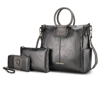 (pewter)Zori Tote Handbag w/Pouch & Wallet by Mia k - BagNook