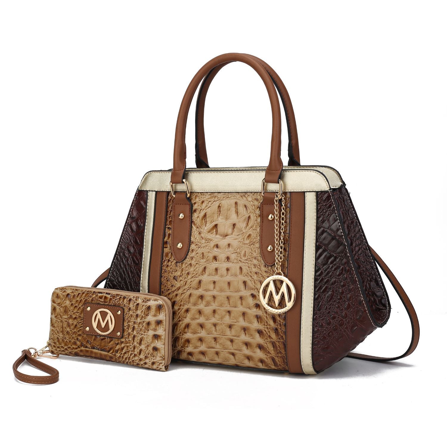 (taupe chocolate)Daisy Croco Satchel & Wallet by Mia K - BagNook