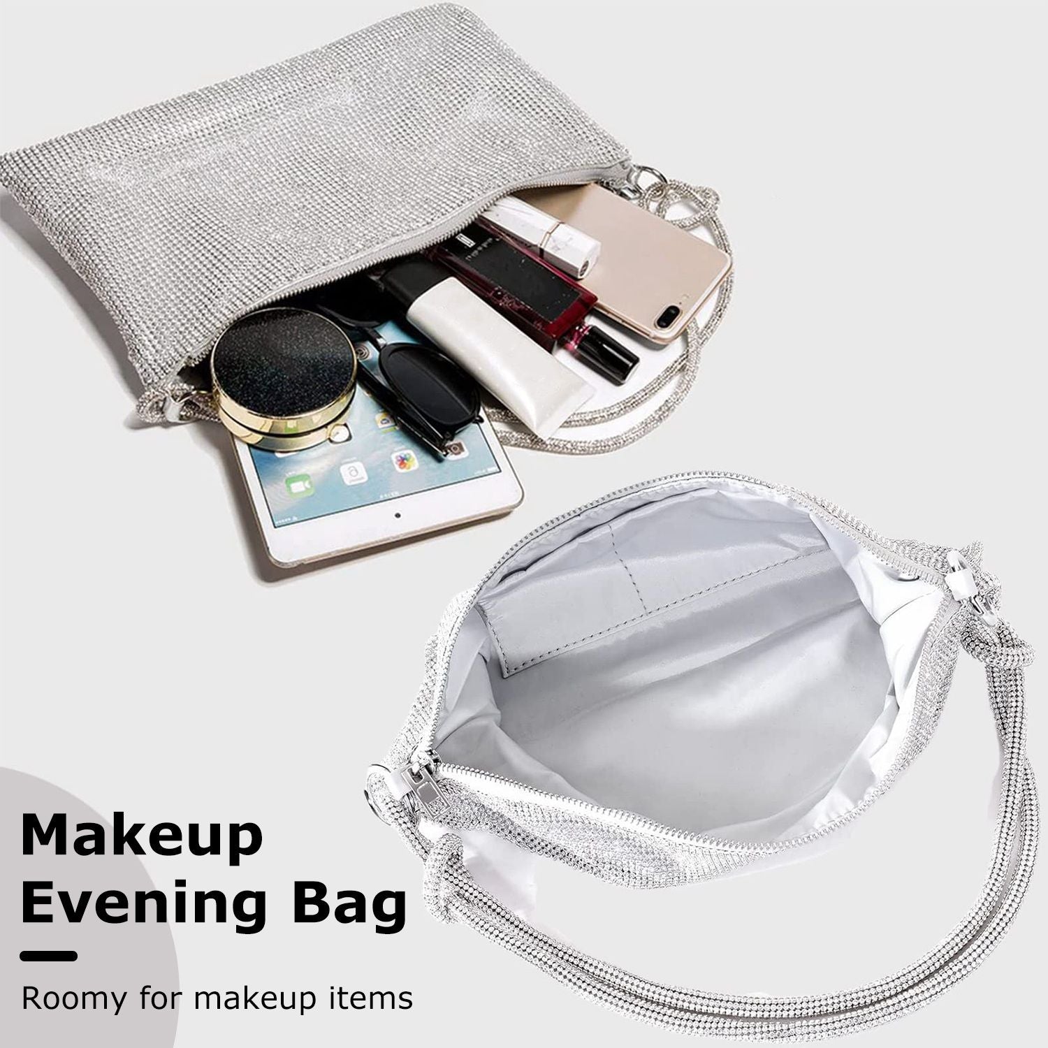 (silver)Glittery Rhinestone Evening Bag - BagNook
