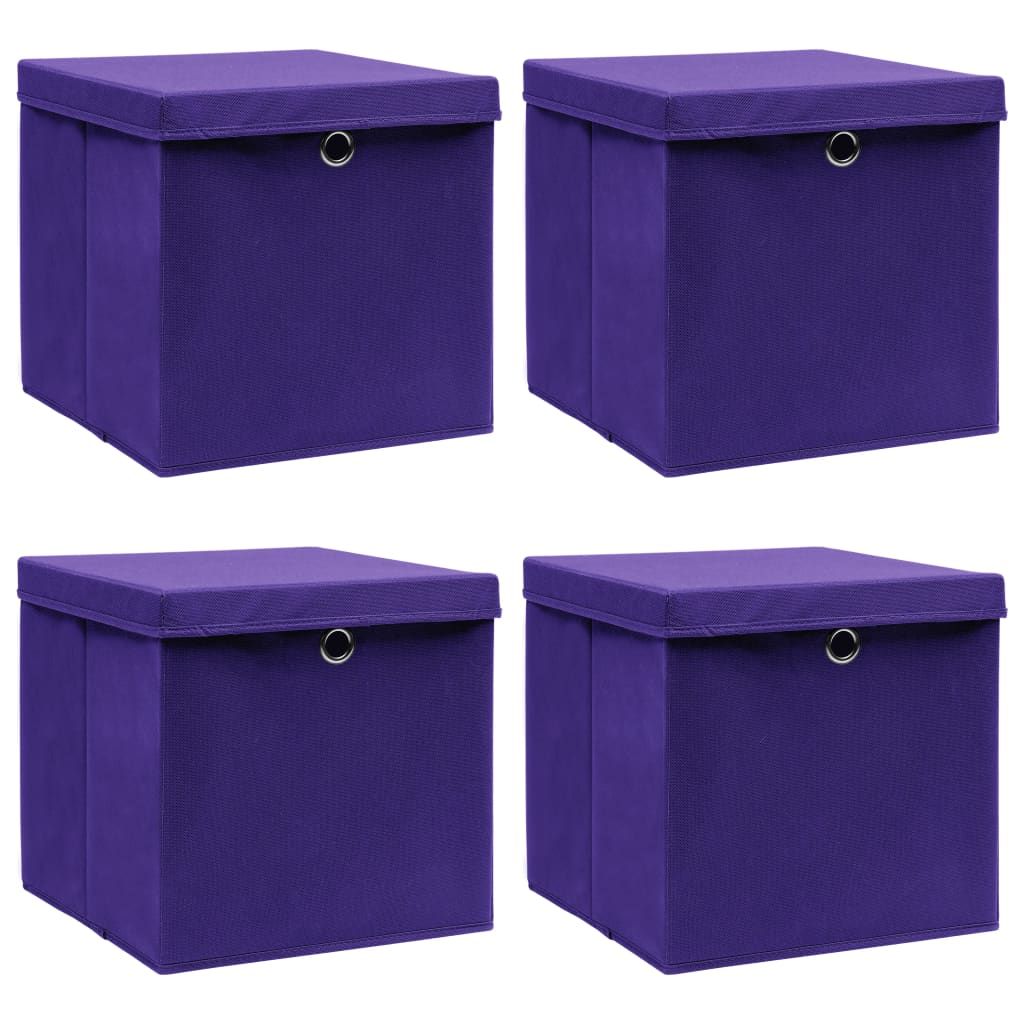 Storage Boxes w/Lids 4pc 12.6"x12.6"x12.6" Fabric - Purple - BagNook