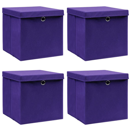 Storage Boxes w/Lids 4pc 12.6"x12.6"x12.6" Fabric - Purple - BagNook