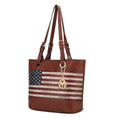Load image into Gallery viewer, (tan)Vera Vegan Leather Patriotic Flag Women Tote by Mia K - BagNook

