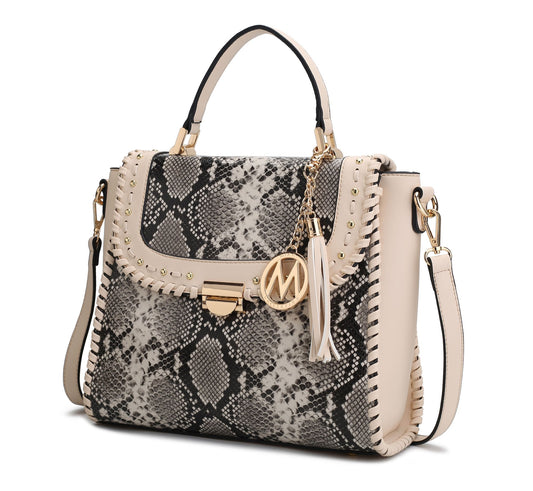 (beige)Lilli Satchel Vegan Leather Handbag by Mia k - BagNook