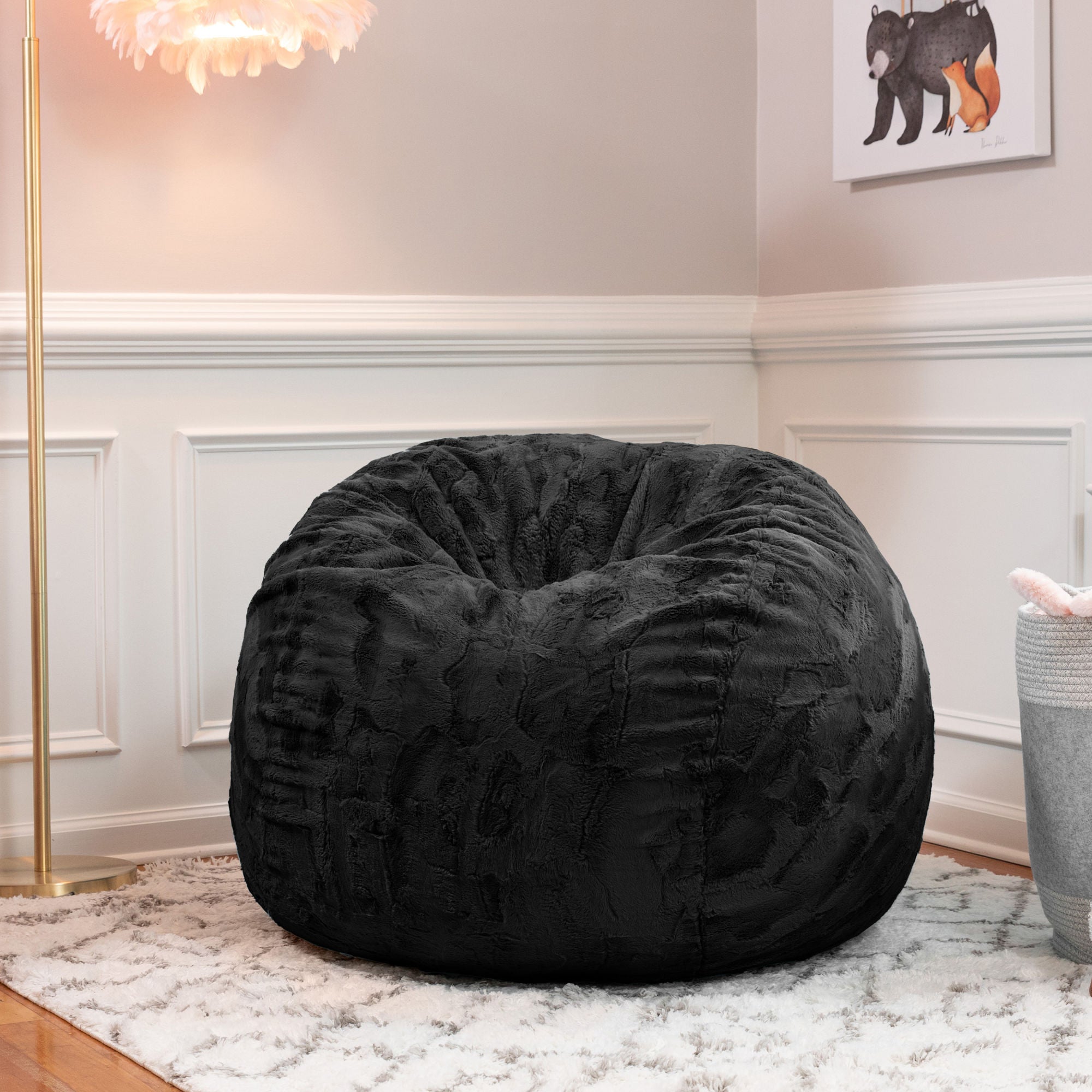 Jaxx Saxx 3 ft Bean Bag Chair - Faux Fur - Black - BagNook