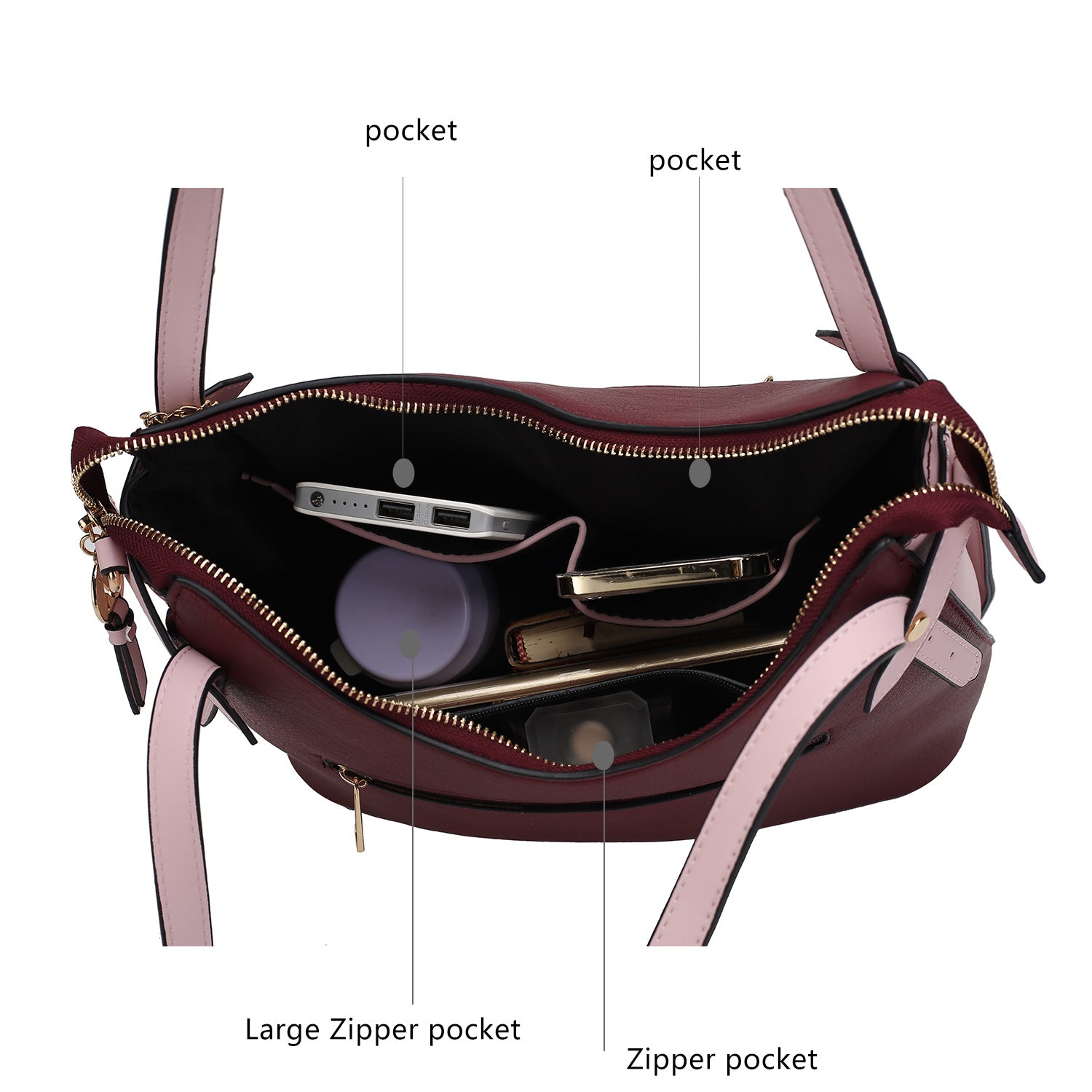 (burgundy-blush)Jaseli Hobo with Wristlet Key Ring & card Holder by Mia k - BagNook