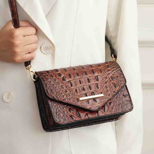 (brown)Vanta Croc-Embossed Saddle by Mia K - BagNook