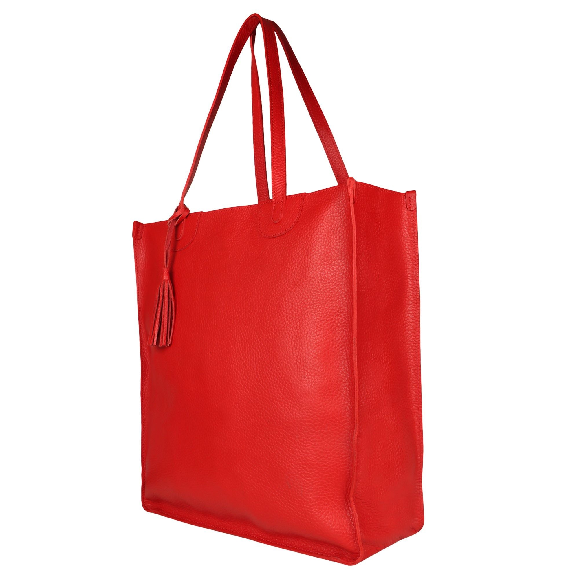 Rue Book Shop Tote - Upcycled Leather - Vibrant Red - BagNook