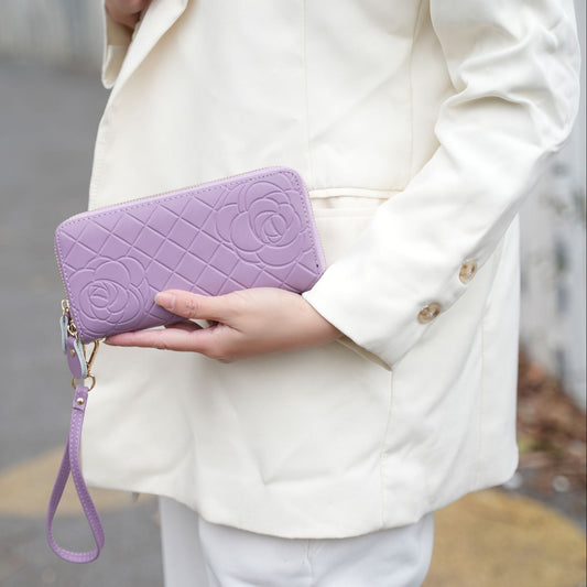 (lavender)Honey Leather Flower Embossed Wallet by Mia K - BagNook