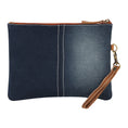 Load image into Gallery viewer, Erica Denim Wristlet W/ Brown Accents - Upcycled - BagNook
