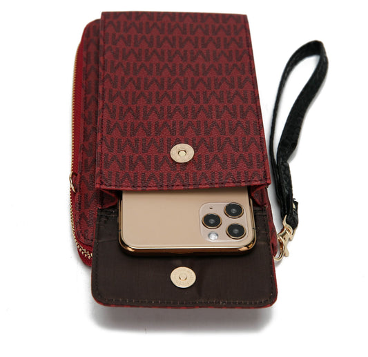 (burgundy)Mala Phone Wallet Vegan Leather Crossbody Bag by Mia k - BagNook