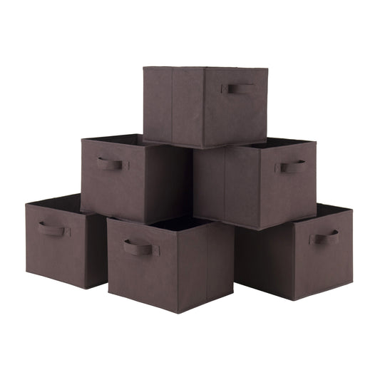 Capri Set of 6 Foldable Fabric Baskets - Chocolate - BagNook