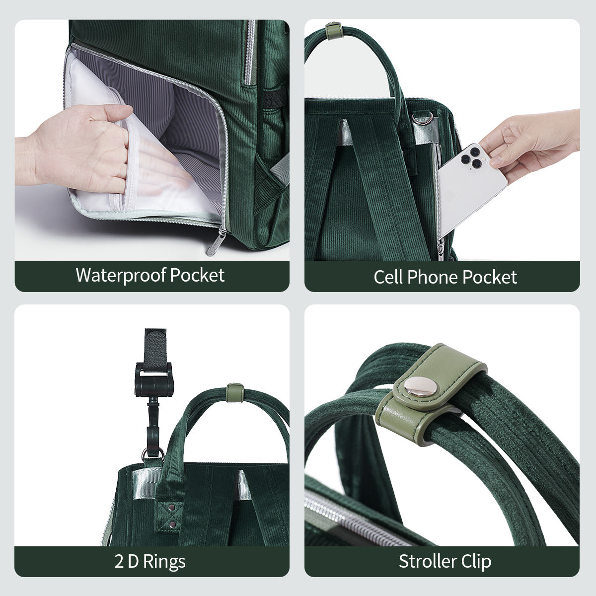 (dark green)Tweed Corduroy Backpack - BagNook
