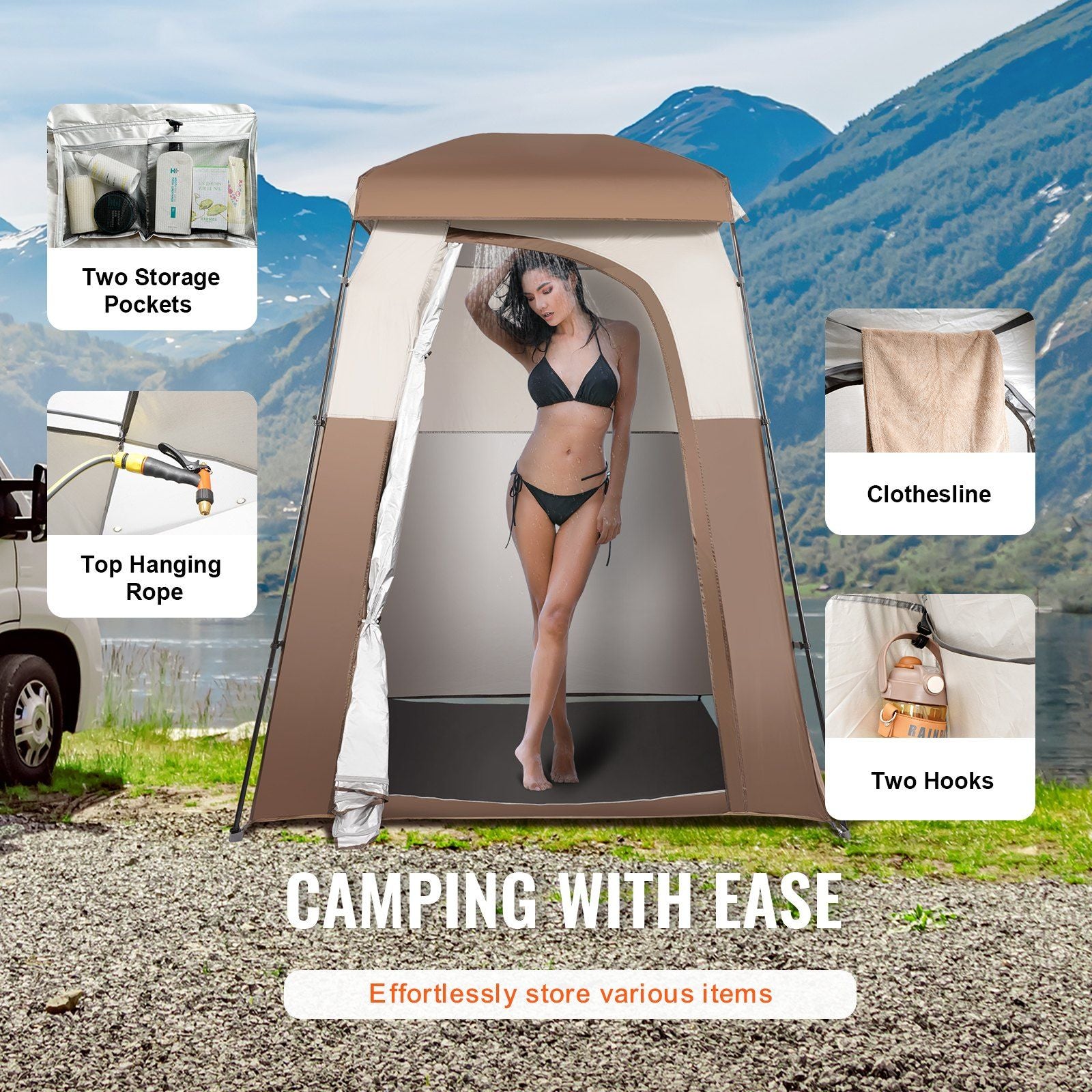 VEVOR Camping Shower Tent, 66" x 66" x 87" - BagNook
