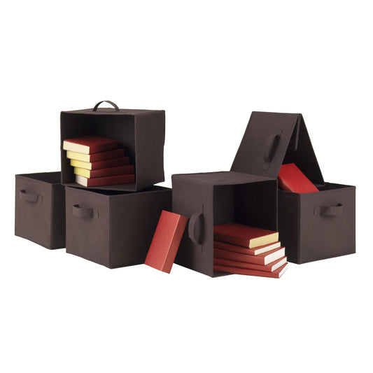 Capri Set of 6 Foldable Fabric Baskets - Chocolate - BagNook