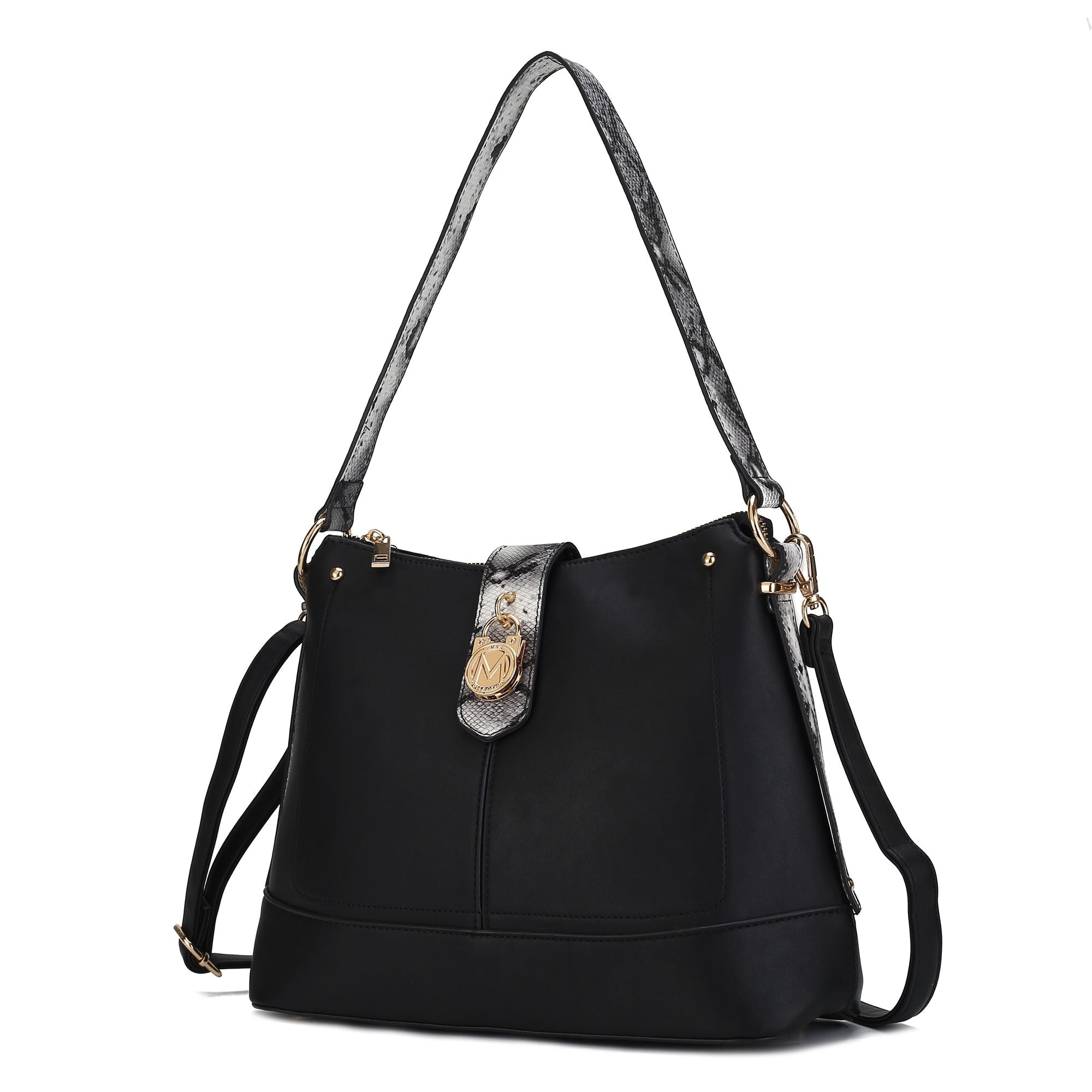 (black)Ezra Snake Embossed Shoulder Handbag by Mia K - BagNook