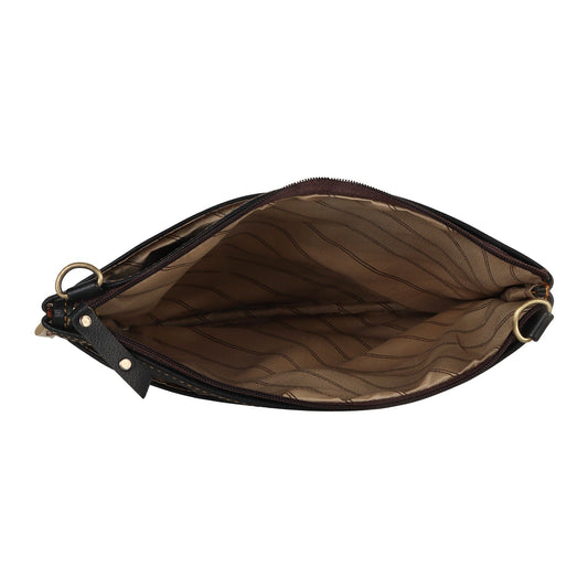 Brook Wide Crossbody - Upcycled Leather - Black - BagNook