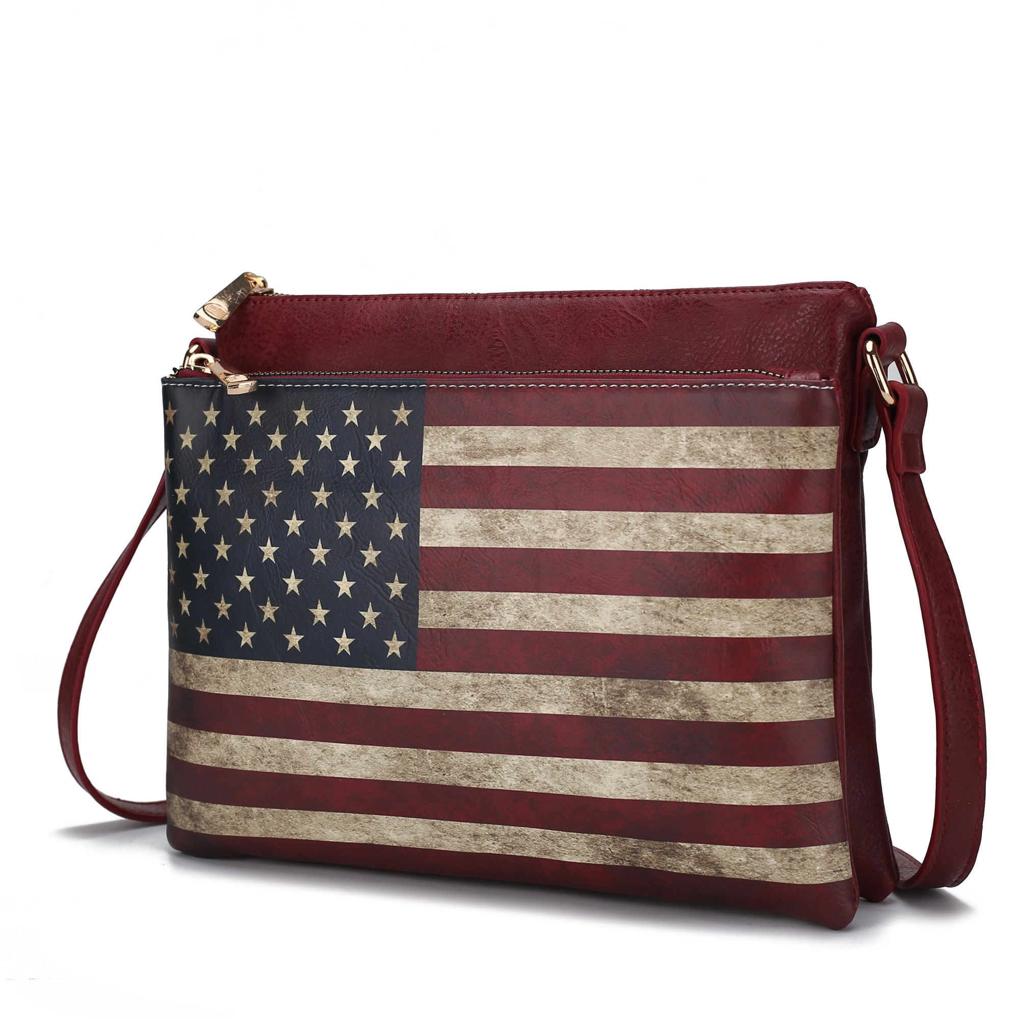 (burgundy)Madeline Vegan Leather Flag Women Crossbody by Mia K - BagNook