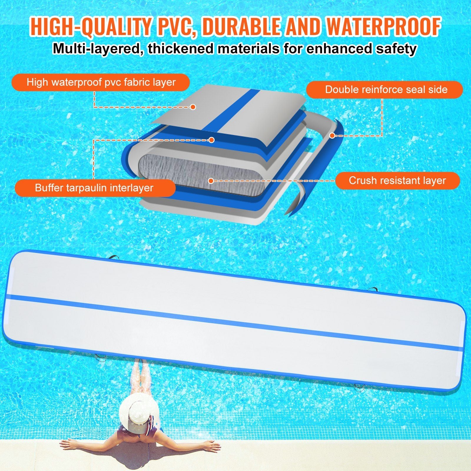 VEVOR Gymnastics Inflatable Air Mat, 4" Thick, 16ft Blue - BagNook