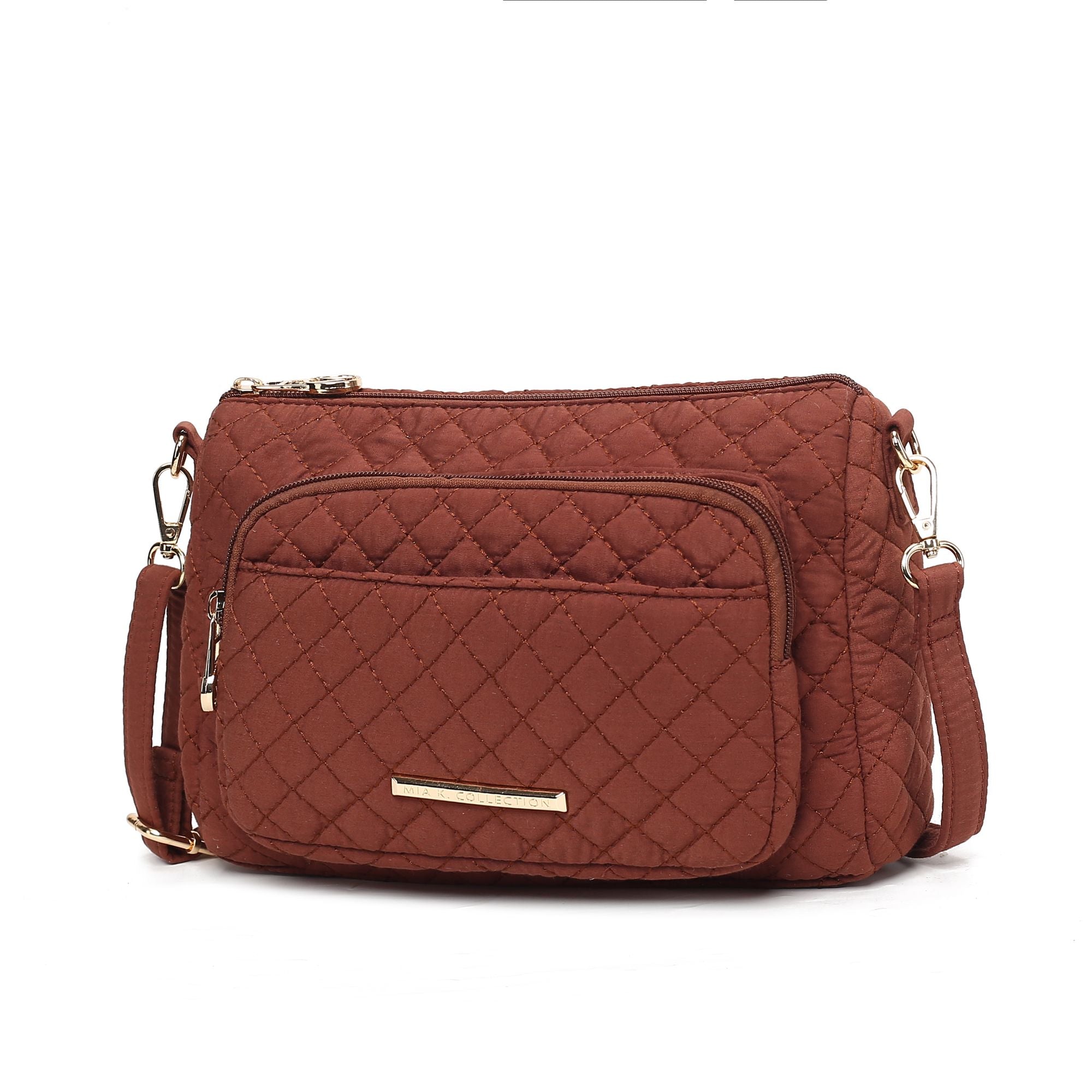 (brown)Rosalie Solid Quilted Cotton Shoulder Bag by Mia K - BagNook
