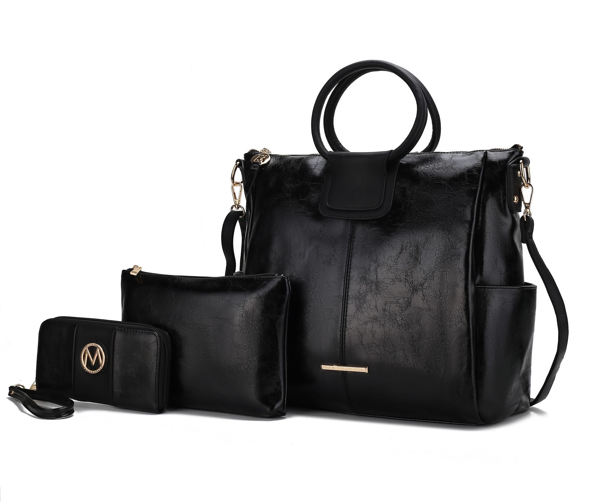 (black)Zori Tote Handbag w/Pouch & Wallet by Mia k - BagNook