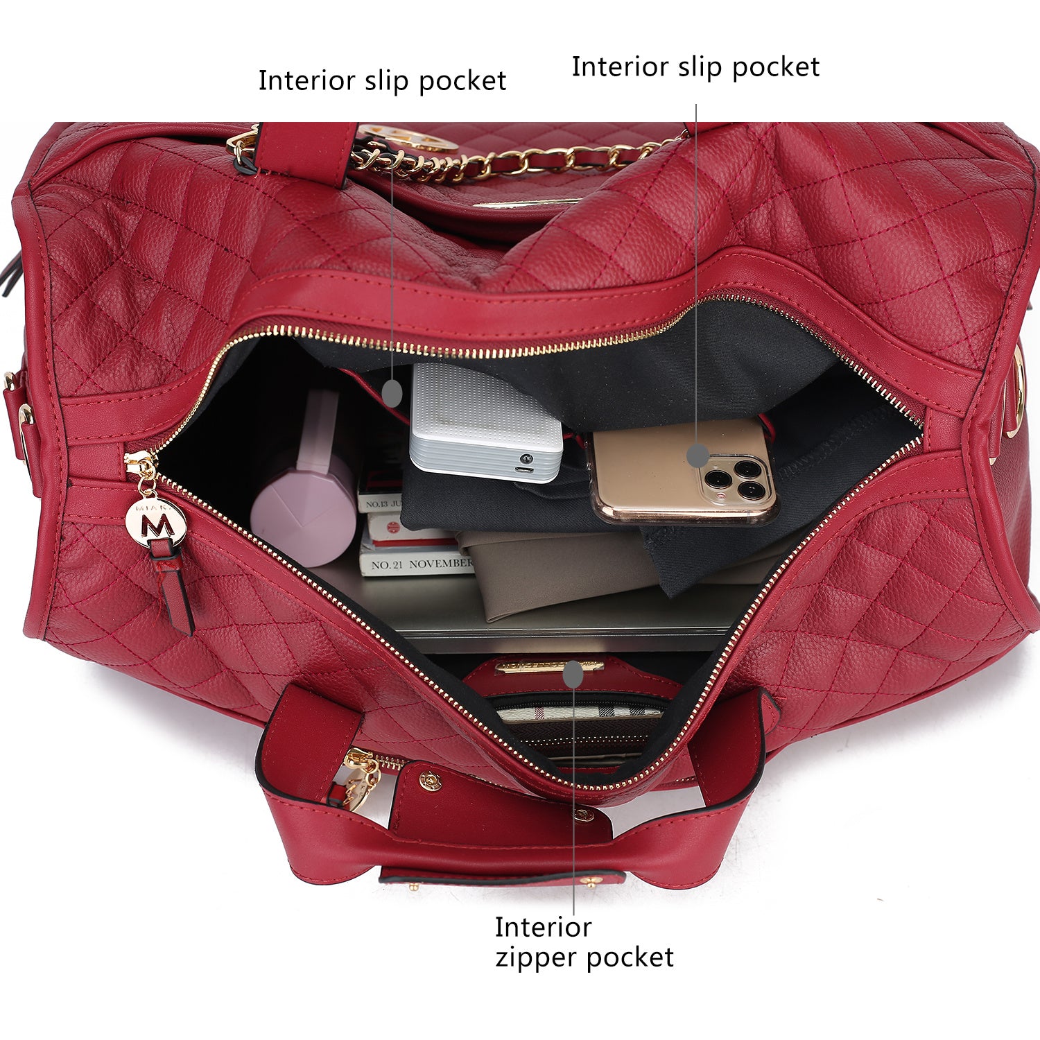 (red)Lexie Vegan Leather Women Duffle by Mia K - BagNook