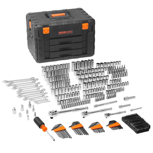 VEVOR Mechanics Tool/Socket Set, 1/4" 3/8" 1/2" 450pc SAE and Metric - BagNook