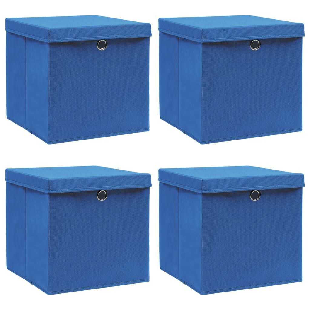 Storage Boxes w/Lids 4pc 12.6"x12.6"x12.6" Fabric - Blue - BagNook