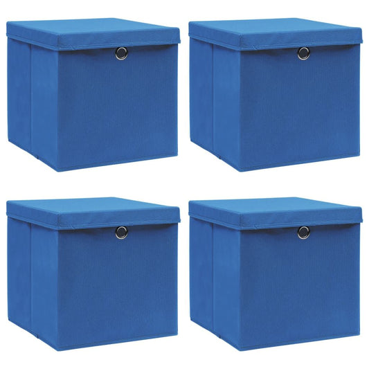 Storage Boxes w/Lids 4pc 12.6"x12.6"x12.6" Fabric - Blue - BagNook
