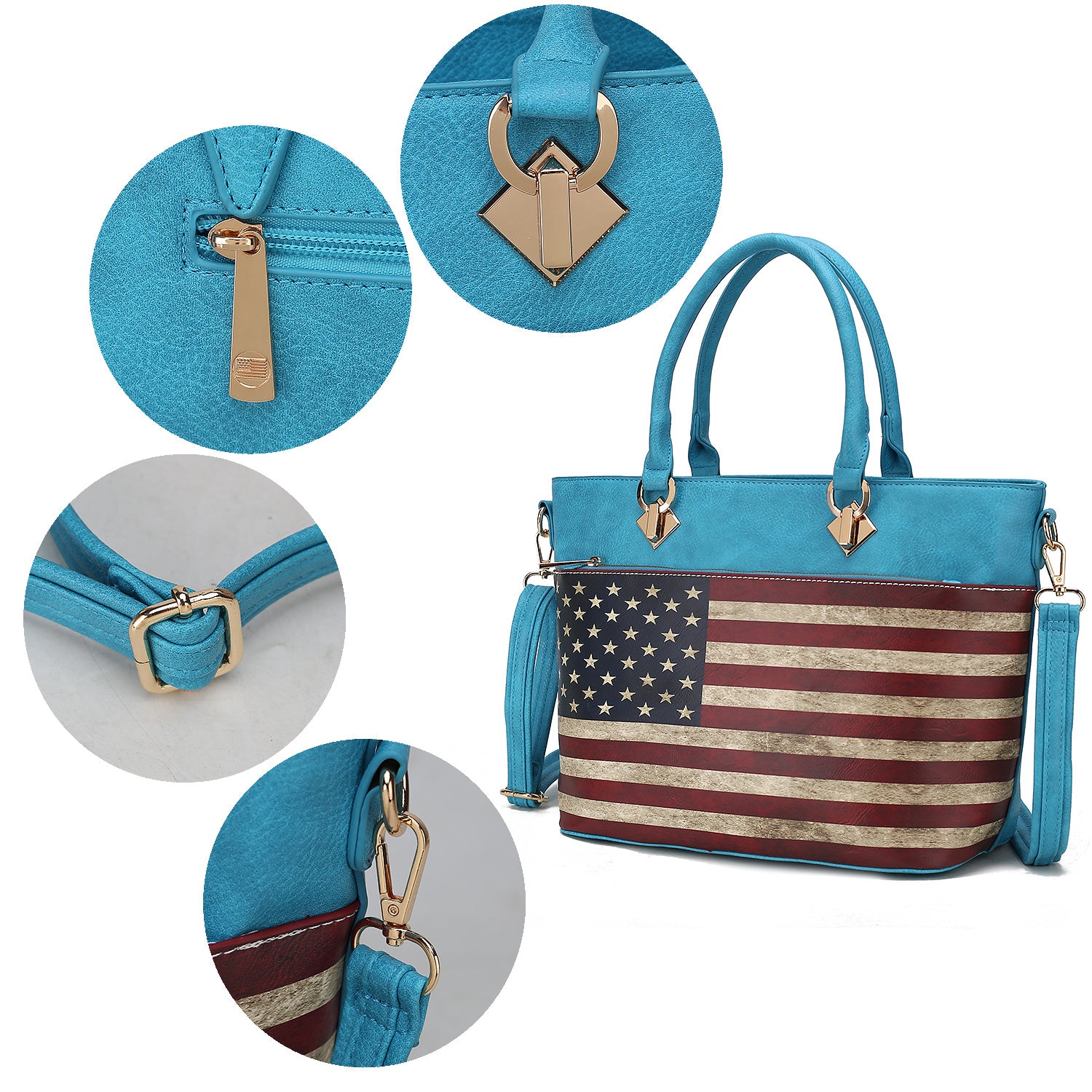 (turquoise)Lilian Vegan Leather Women FLAG Tote Bag by Mia K - BagNook