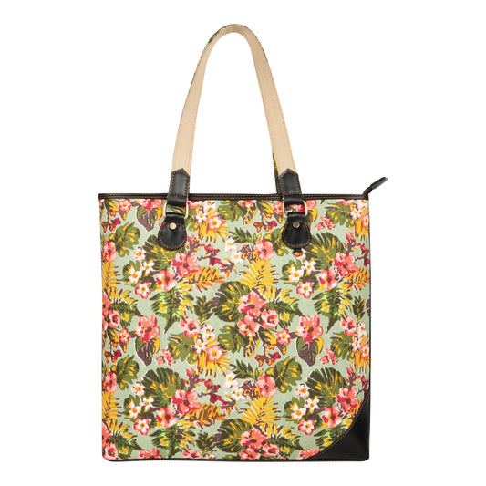Mia Square Leather Tote Bag - Summer Jungle - Upcycled - BagNook