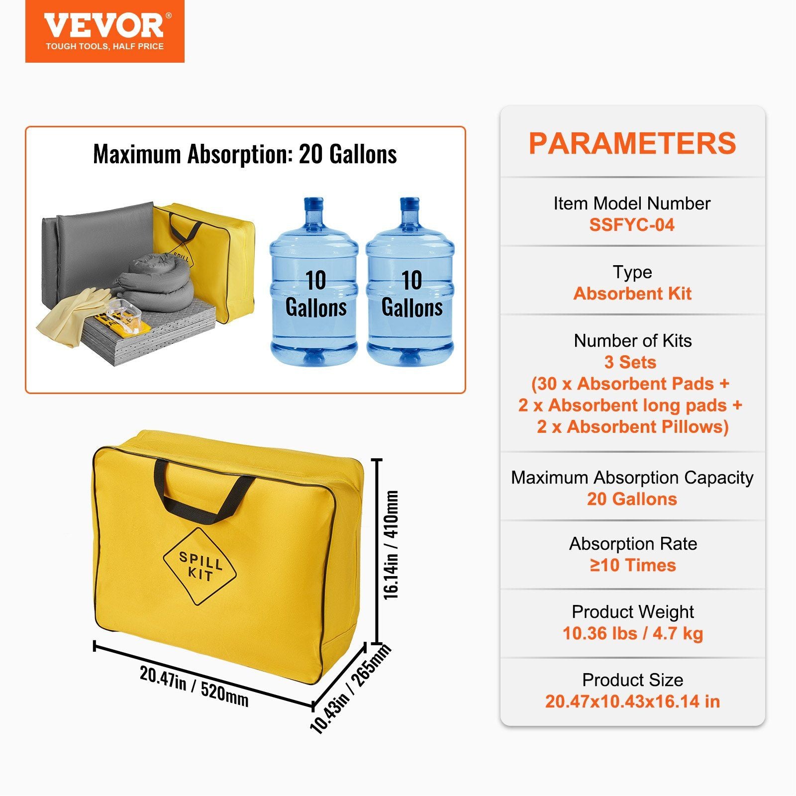 VEVOR Portable & Universal Spill Kit, Spill Control Supplies Absorbent Kit - 43pc - BagNook