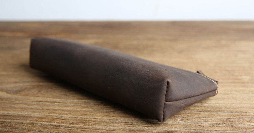 (dark brown)The Pallavi | Handmade Leather Pencil / Makeup Bag - BagNook