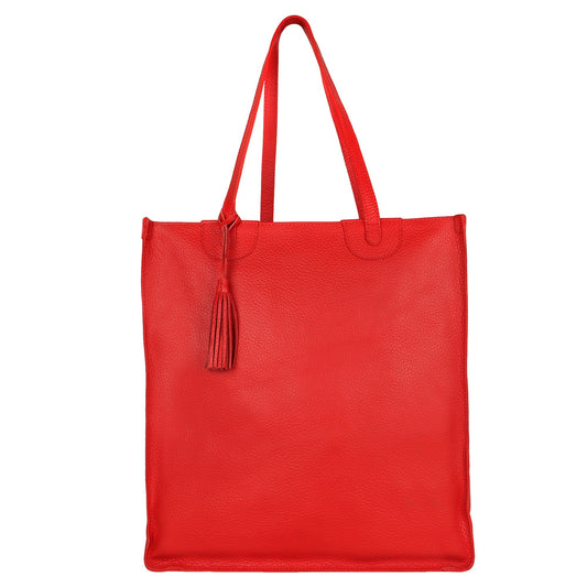 Rue Book Shop Tote - Upcycled Leather - Vibrant Red - BagNook