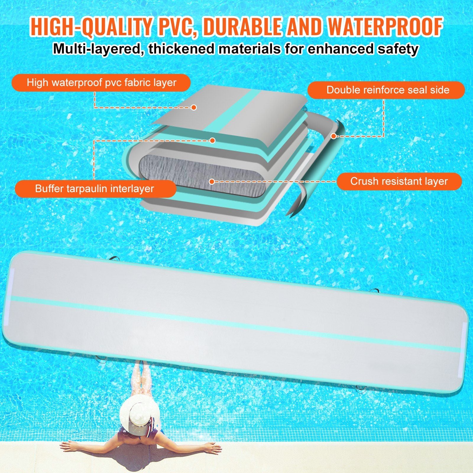 VEVOR Gymnastics Inflatable Air Mat, 4" Thick, 16ft Mint Green - BagNook