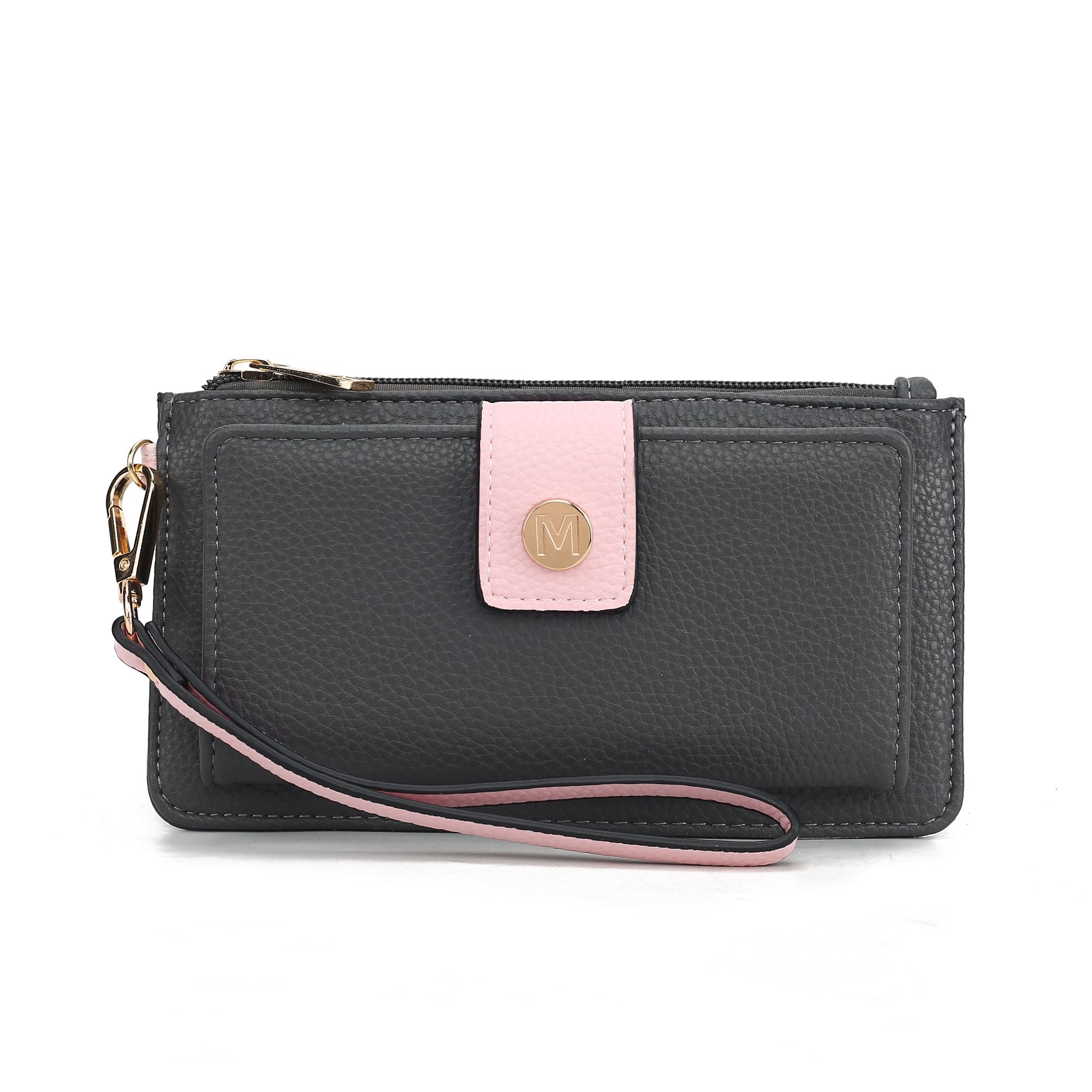 (charcoal-pink)Olympe Vegan Leather Wristlet Wallet by Mia K - BagNook