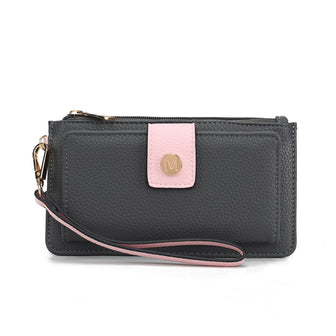 (charcoal-pink)Olympe Vegan Leather Wristlet Wallet by Mia K - BagNook