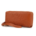 Load image into Gallery viewer, (camel)Ellie Vegan Leather Flower Embossed Wristlet by Mia K - BagNook
