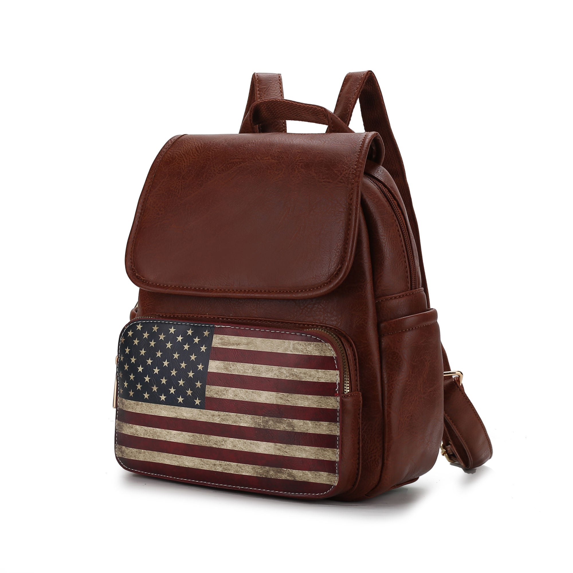 (tan)Regina Vegan Leather FLAG Backpack by Mia K - BagNook