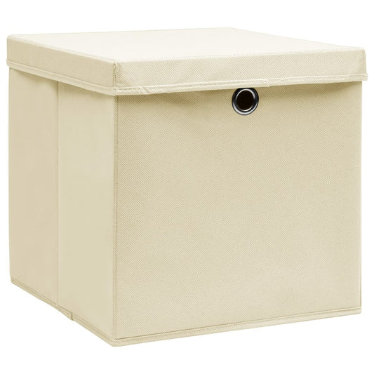 Storage Boxes w/Lid 4pc 12.6"x12.6"x12.6" Fabric - Cream - BagNook