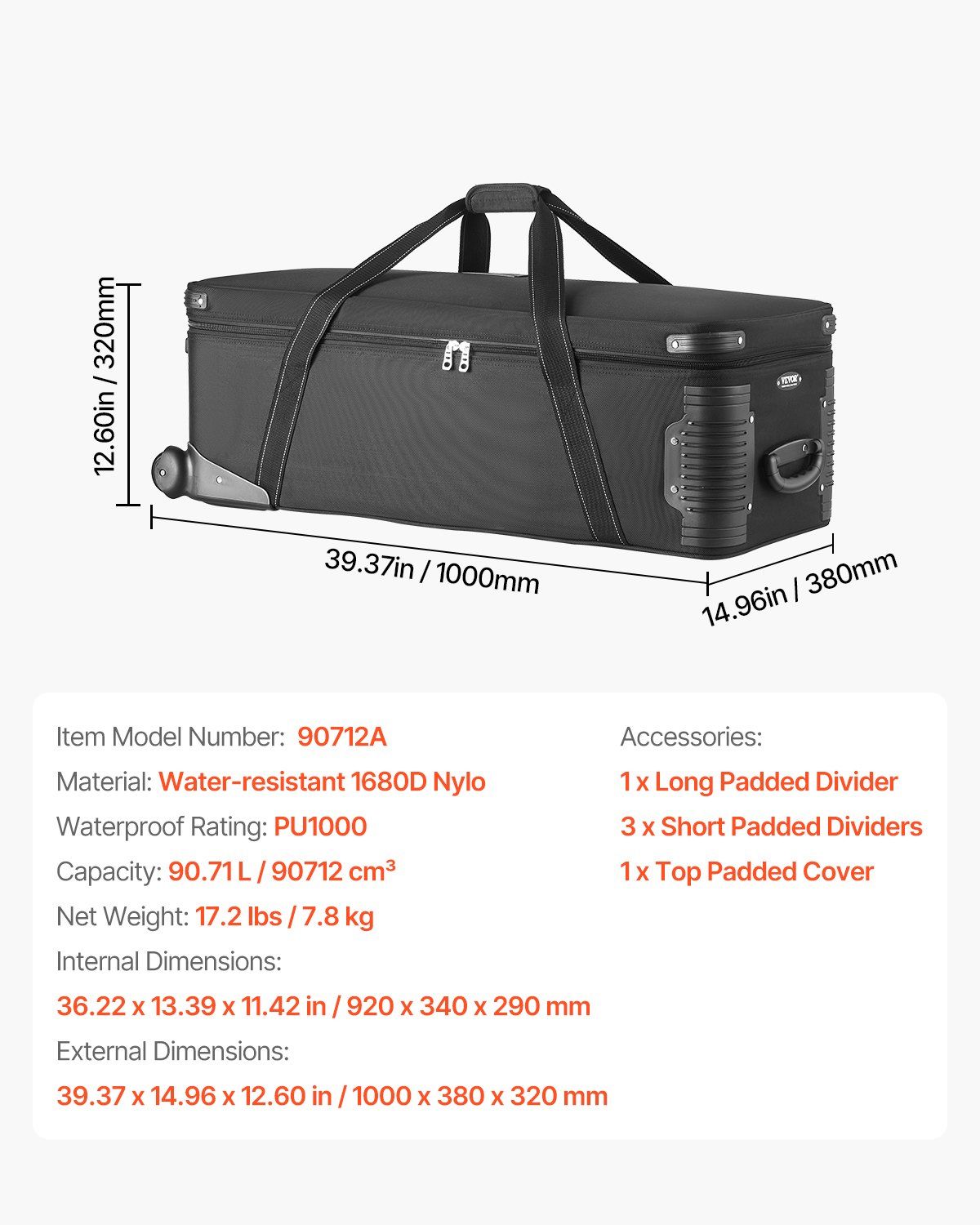 Studio Equipment Tolley Case (39.37x14.96x12.60) Rolling Bag - BagNook