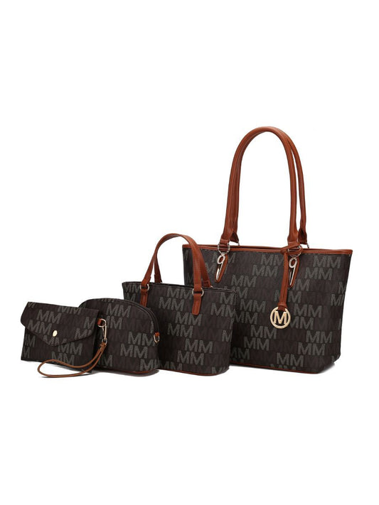 (brown)Alexy M Signature 4pc Tote Set by Mia k - BagNook