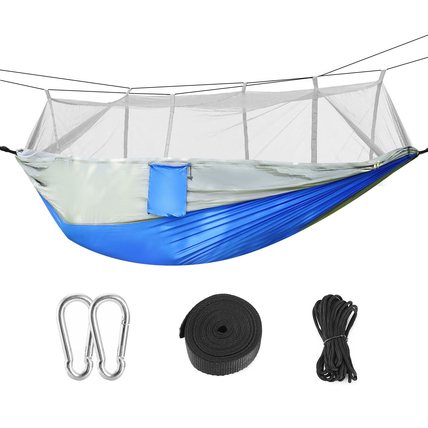 (greyblue)Camping Hammock with Mosquito Net, 2 person - BagNook