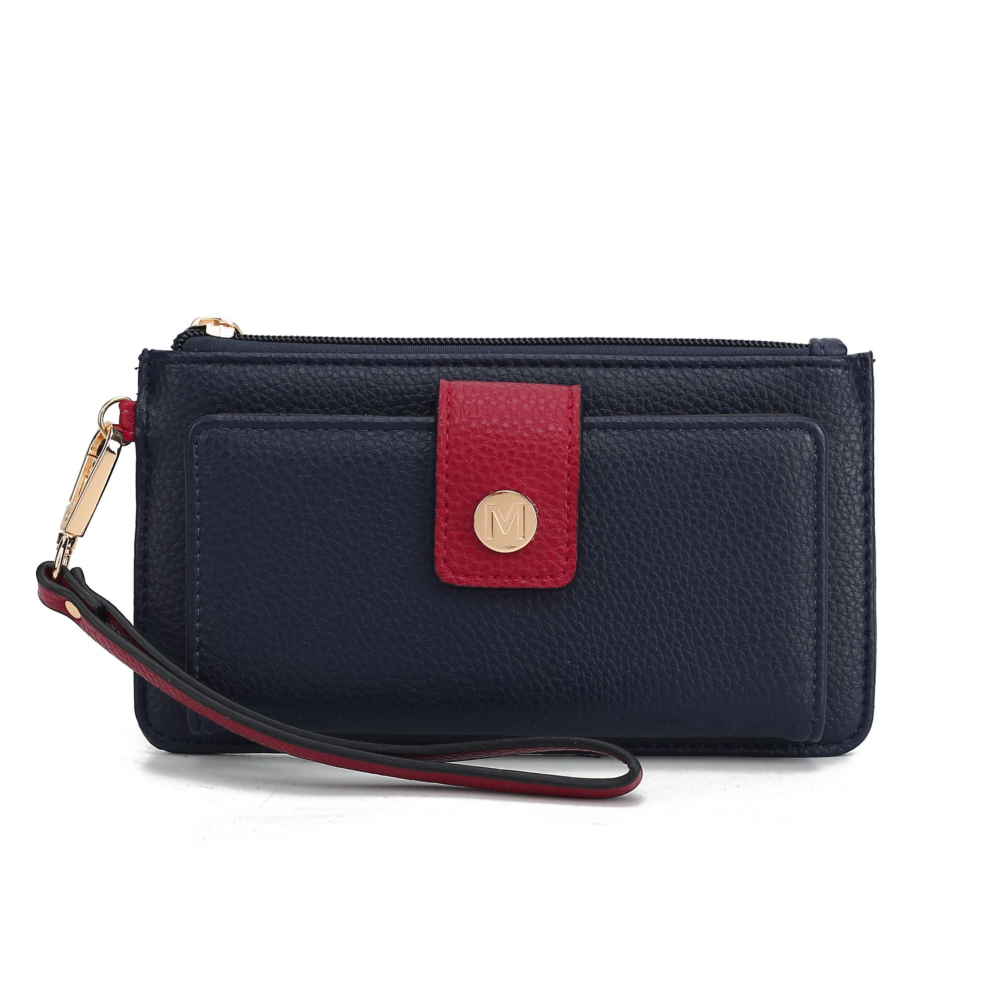 (navy-red)Olympe Vegan Leather Wristlet Wallet by Mia K - BagNook