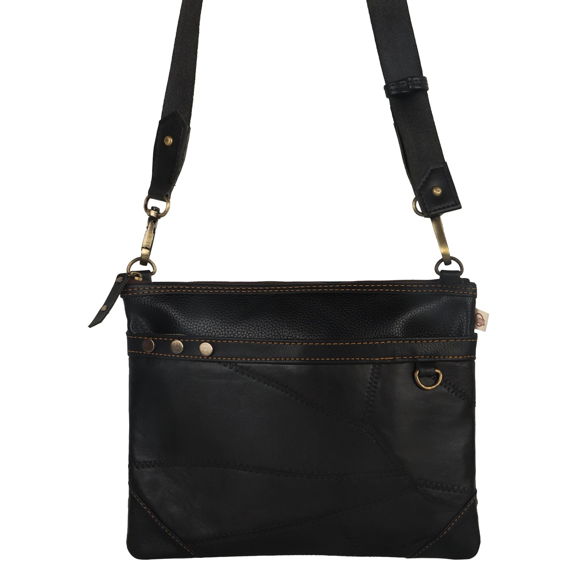 Brook Wide Crossbody - Upcycled Leather - Black - BagNook